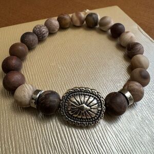 Petrified Wood Bead Bracelet with Southwest Accent